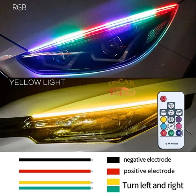 Lampu Alis LED DRL Slim RGB Remot Sen Runing 30cm 45cm 60cm 12 Volt harga 1set Lengkap