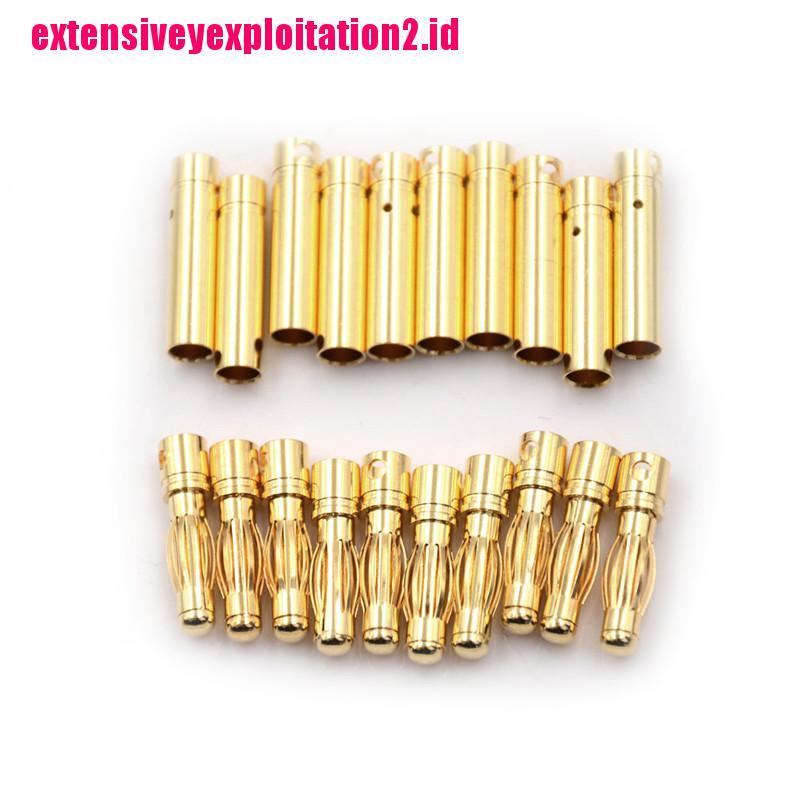 10 Pasang Konektor Banana Plug Lapis Emas Ukuran 4.0mm 4mm Untuk RC
