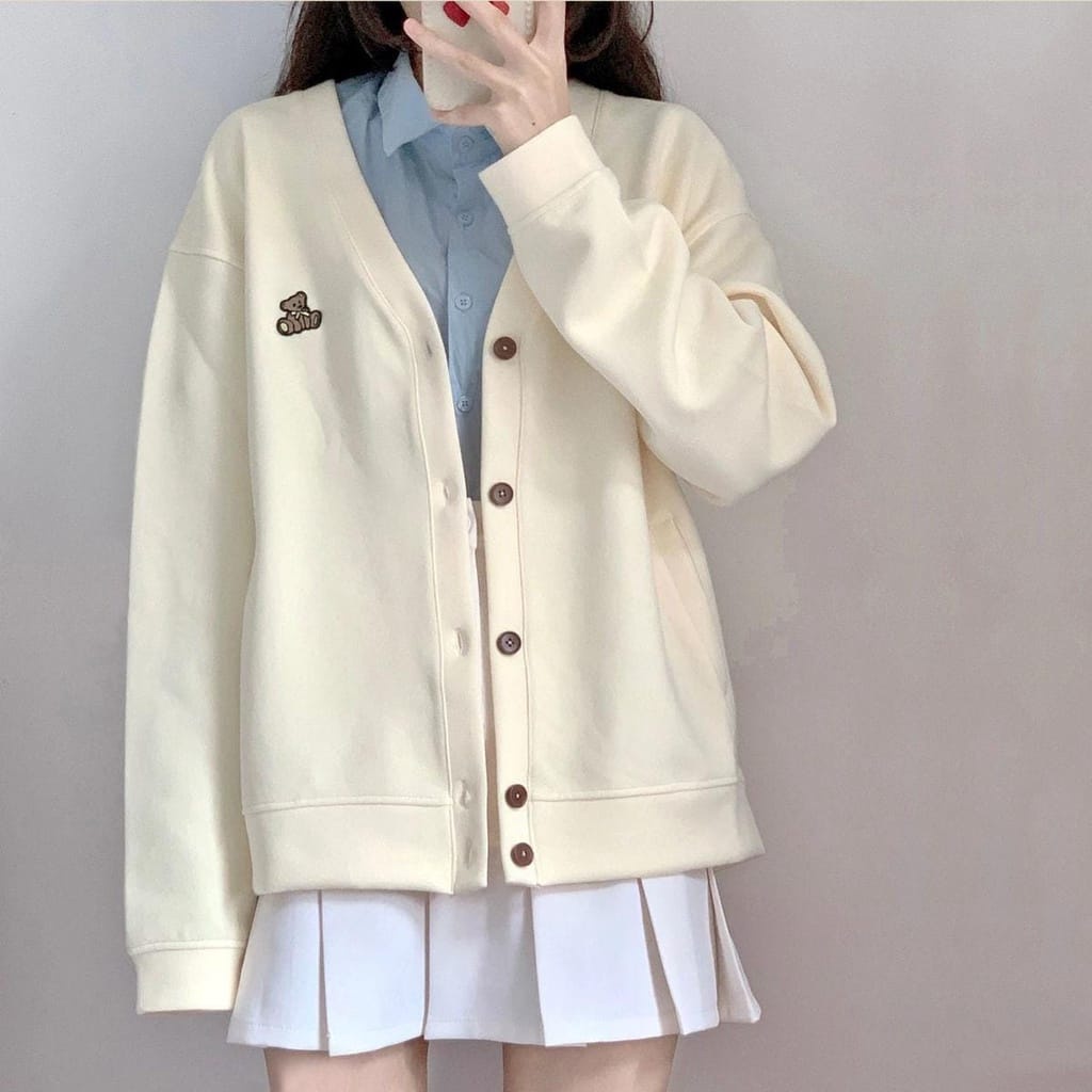 Bordier Cardigan Wanita Oversize | Beruang Cardigan Wanita Size M&gt;L&gt;XL | Cardigan Korean style | Bahan Fleece