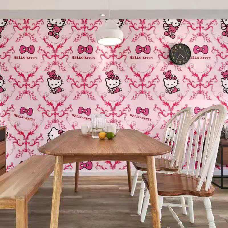 Wallpaper Sticker Dinding Motif Hellokitty Bunga Mekar Panjang 10M x Lebar 45cm