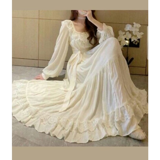 dress vintage korea/white dress/dress pantai/dress muslim