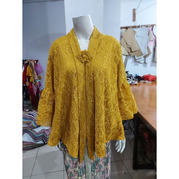 (BrBlJMB) Kebaya floy JUMBO BROKAT tangan BALON glitter KeroncongBusana-Kuning Kunyit