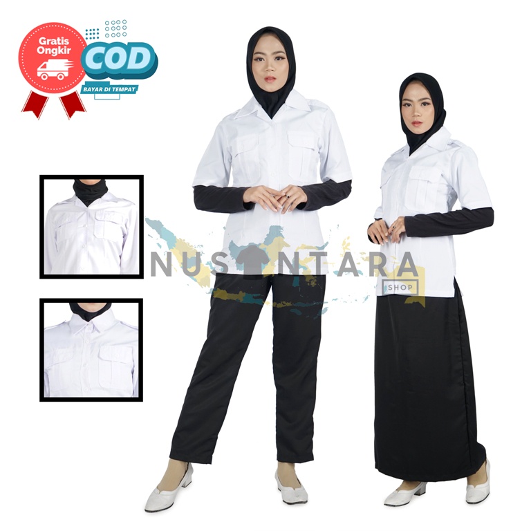 Seragam Pns Hitam Putih Wanita Lengan Pendek Setelan Kemeja Pdh ROK &amp; CELANA Hitam Pns Seragam Pns Wanita Baju Pemda Wanita Baju Putih Pns