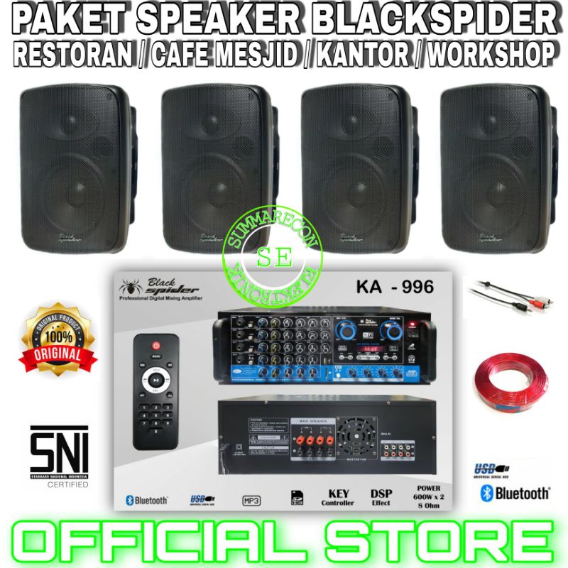 paket speaker restoran cafe kantor amplifier blackspider speaker bosch usb bluetooth mp3 4 unit speaker