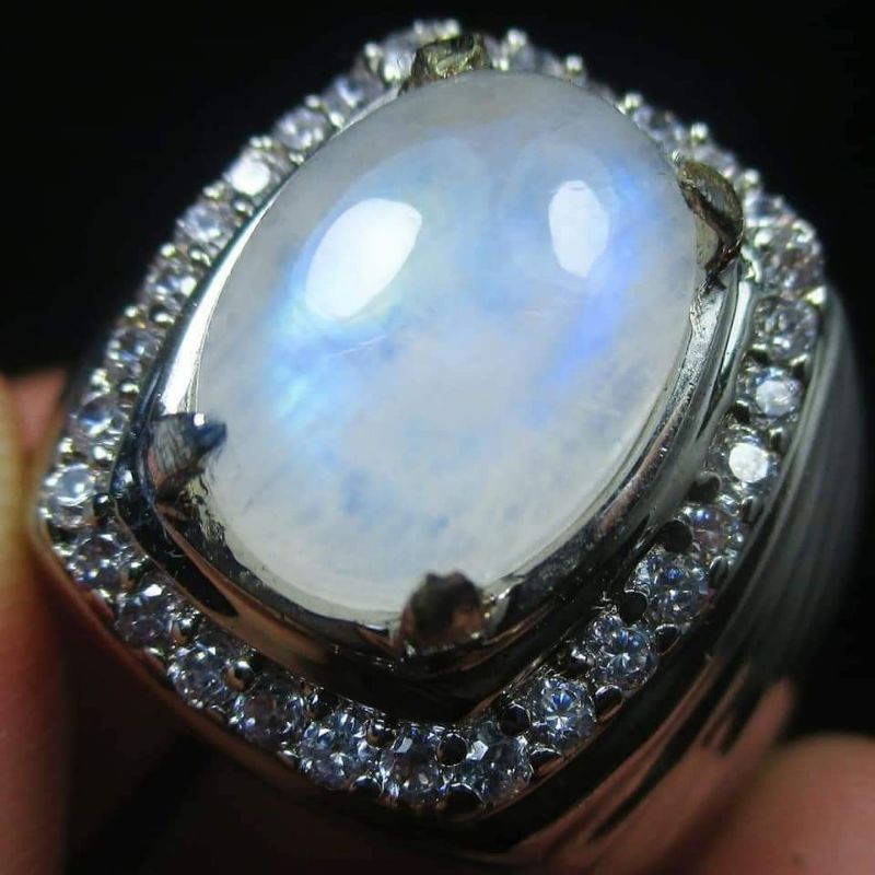 Cincin Batu Akik Biduri Bulan Ceylon Top Crystal