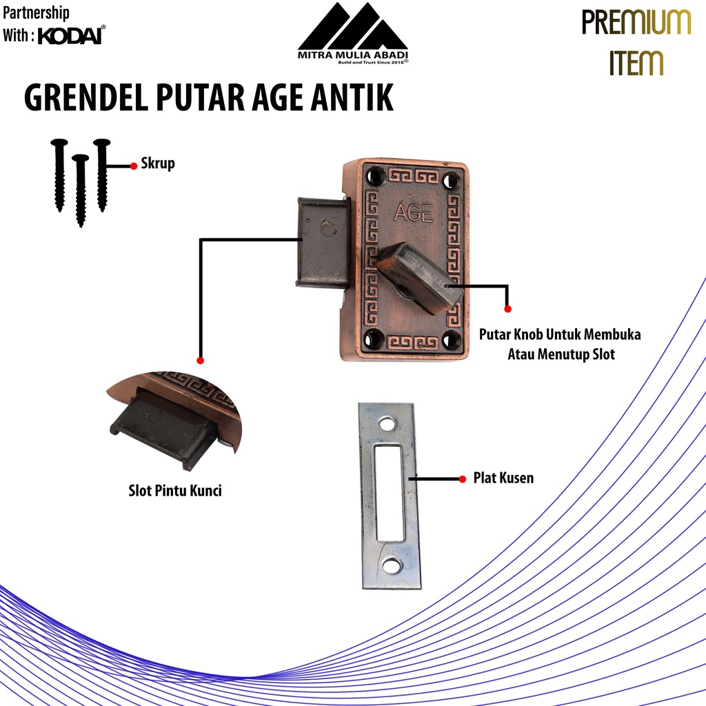 Grendel Putar Slot Pintu/Lemari 5cm I By AGE I Fullset