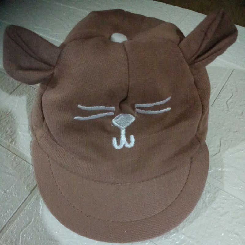 LYSASHOP - Topi Anak Bayi Lucu Motif Kucing/Topi Kupluk Bayi-Coklat
