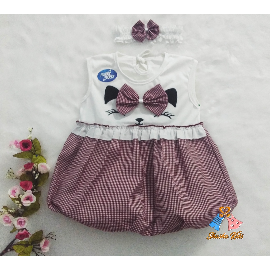 [S-012] Baju Bayi Perempuan/ Dress Bayi  Perempuan Planet Kids Model balon lucu  Murah 0-6 bln bonus Bandana