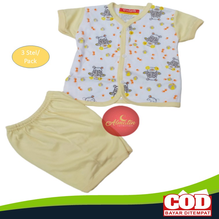 Baju Bayi 3 Stel Pendek Kancing Depan / Setelan Baju Bayi Pendek Newborn Dapat 3 Stel /Baju Bayi SNI