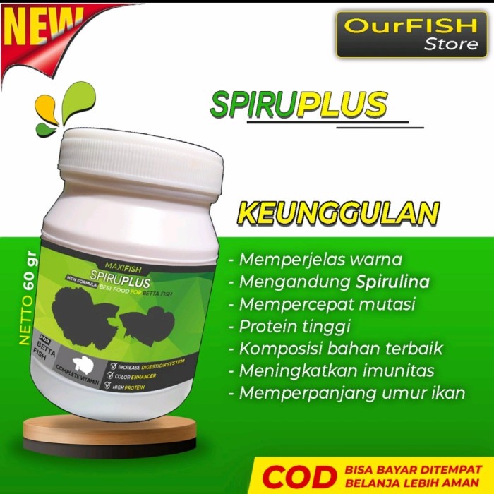 SPIRUPLUS - Pelet Cupang Premium With Spirulina 60 Gram