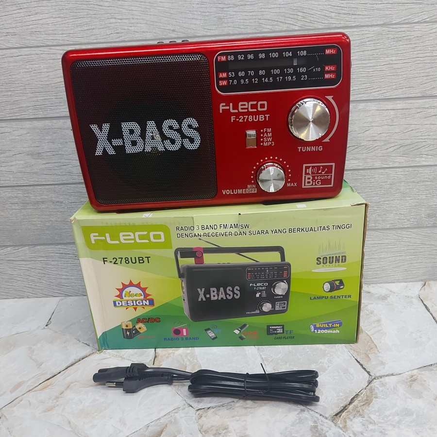 RADIO BLUETOOTH X-BASS FLECO F-278UBT - RADIO X-BASS 3 BAND USB MP3