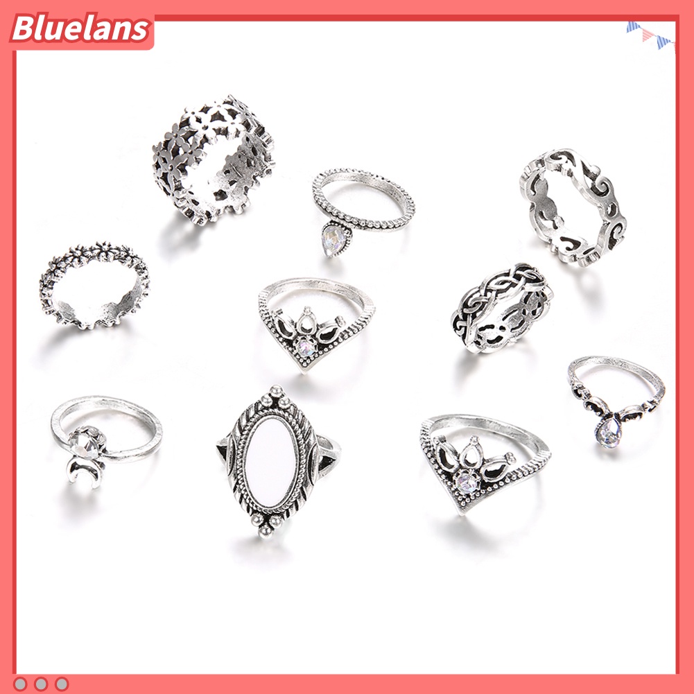 Bluelans 10Pcs Cincin Buku Jari Aneka Bentuk Gaya Retro Untuk Wanita