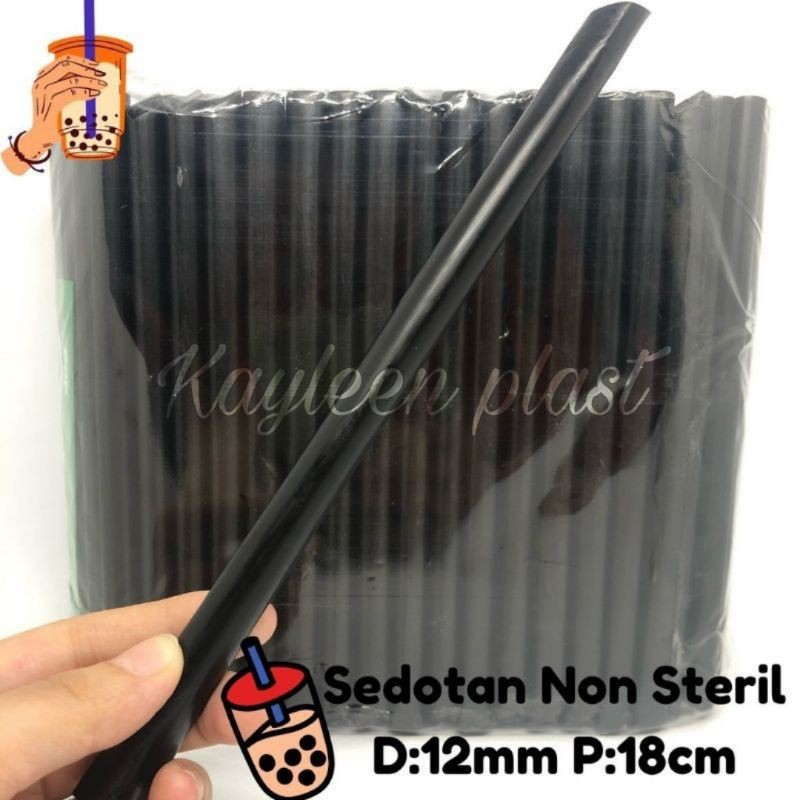 Sedotan Bubble Boba Hitam 16oz - Black Straw Full Colour 12mm 18cm - TERMURAH