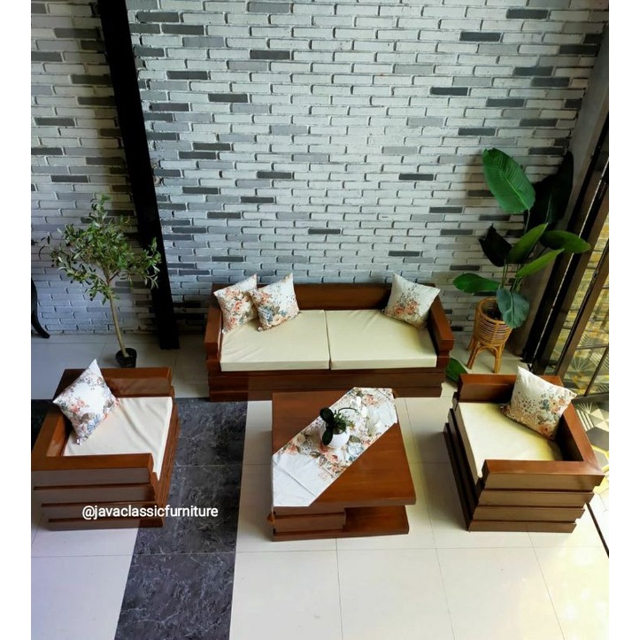 1 SET KURSI RUANG TAMU BOX MINIMALIS KAYU JATI GRADE A 211 DAN MEJA FREE DUDUKAN SOFA BUSA JOK WARNA NATURAL FURNITURE JEPARA-4