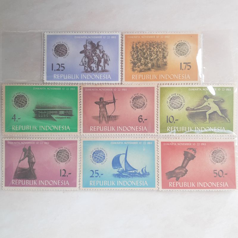 

(A) Perangko Indonesia Ganefo (Games of The New Emerging Forces) Tahun 1963 set lengkap - 8pcs