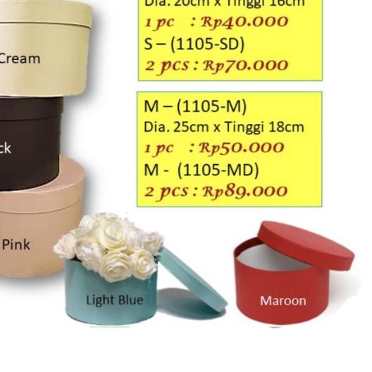 Round Flower Hard Box 1105S Kotak Bloombox Bunga Gift Kado Aksesoris - 1105S 1 pc box
