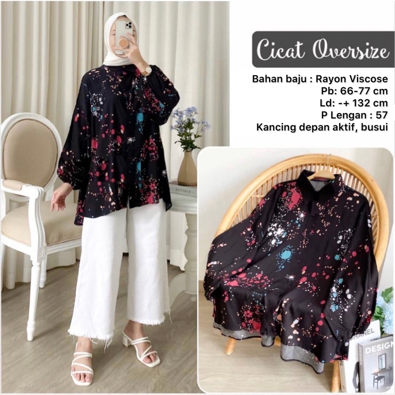 MONOCHROME OVERSIZE BLOUSE MOTIF - ATASAN RAYON FULL KANCING JUMBO / ATASAN RAYON KOMBINASI-CICAT OVERSIZE
