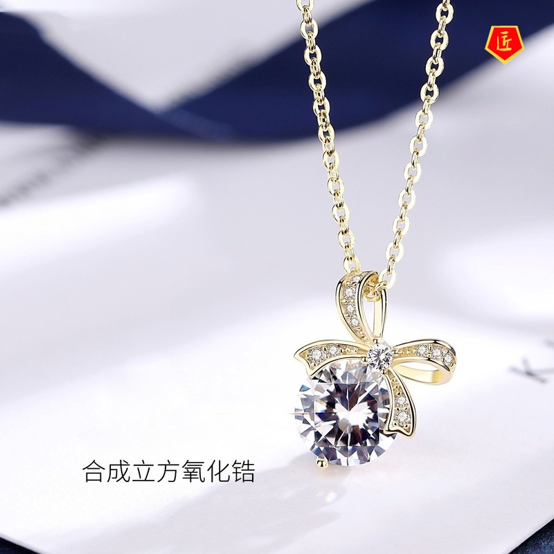 [Ready Stock]18K Gold Zircon Bow Pendant European and American Ins Necklace