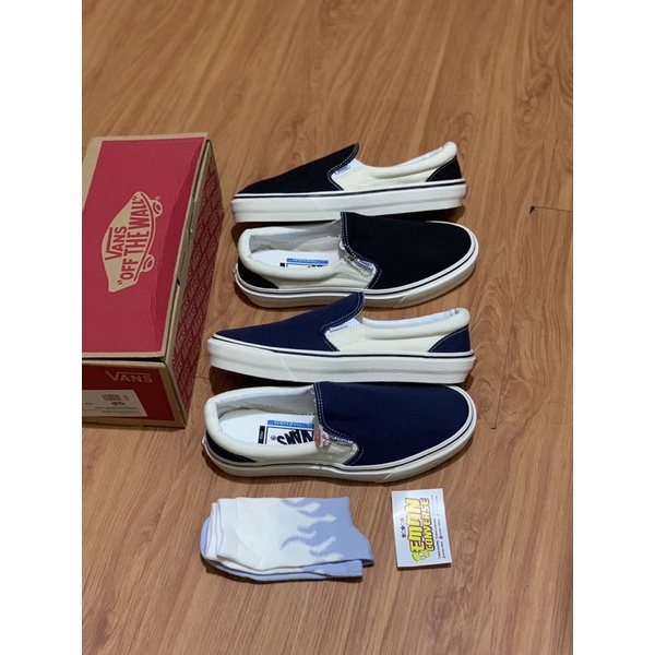 SEPATU V4NS Slip ON BLACK WHITE CREAM OG ANAHEIM FACTORY UNISEX PRIA WANITA