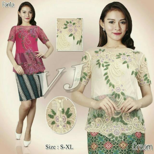 Stelan kebaya payet berlian vj- fanta cream