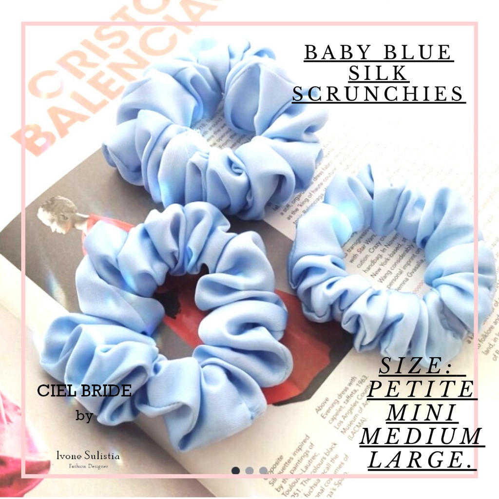 baby blue silk scrunchie premium with box ikat rambut sutra