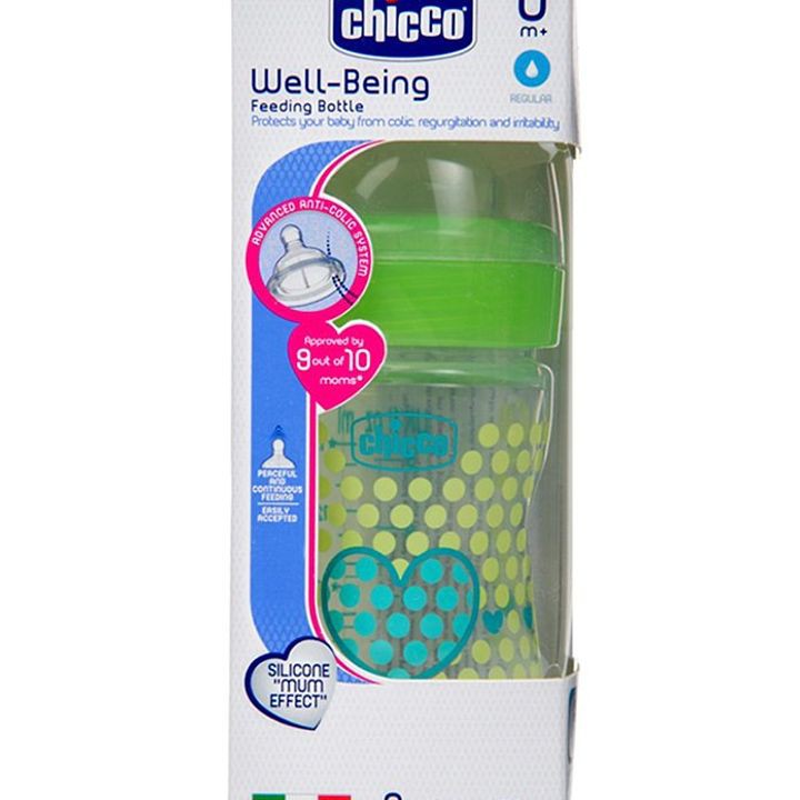 Chicco Well Being – Medium Flow 250ml green polka 2+