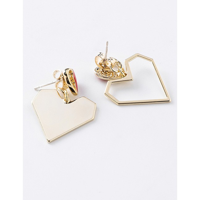 LRC Anting Tusuk Fashion Golden Geometric Open Heart Asymmetric Earrings D71106