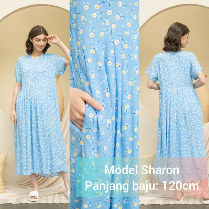 DASTER KHALIFS SLEEPWEAR EXCLUSIVE KHALIF'S ID HOMEWEAR HOMEDRESS RAYON VALENCIA SUPER PREMIUM BUSUI BAJU HAMIL FRIENDLY MIDI NYAMAN GEMES ADEM TERBARU-SHARON Daisy Blue