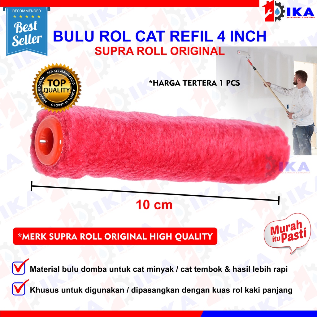 Bulu Roll Kapal Merah 4 inch / Supra Roll Refill Kuas Cat Roll/ Bulu Refil kuas Roll 4inch