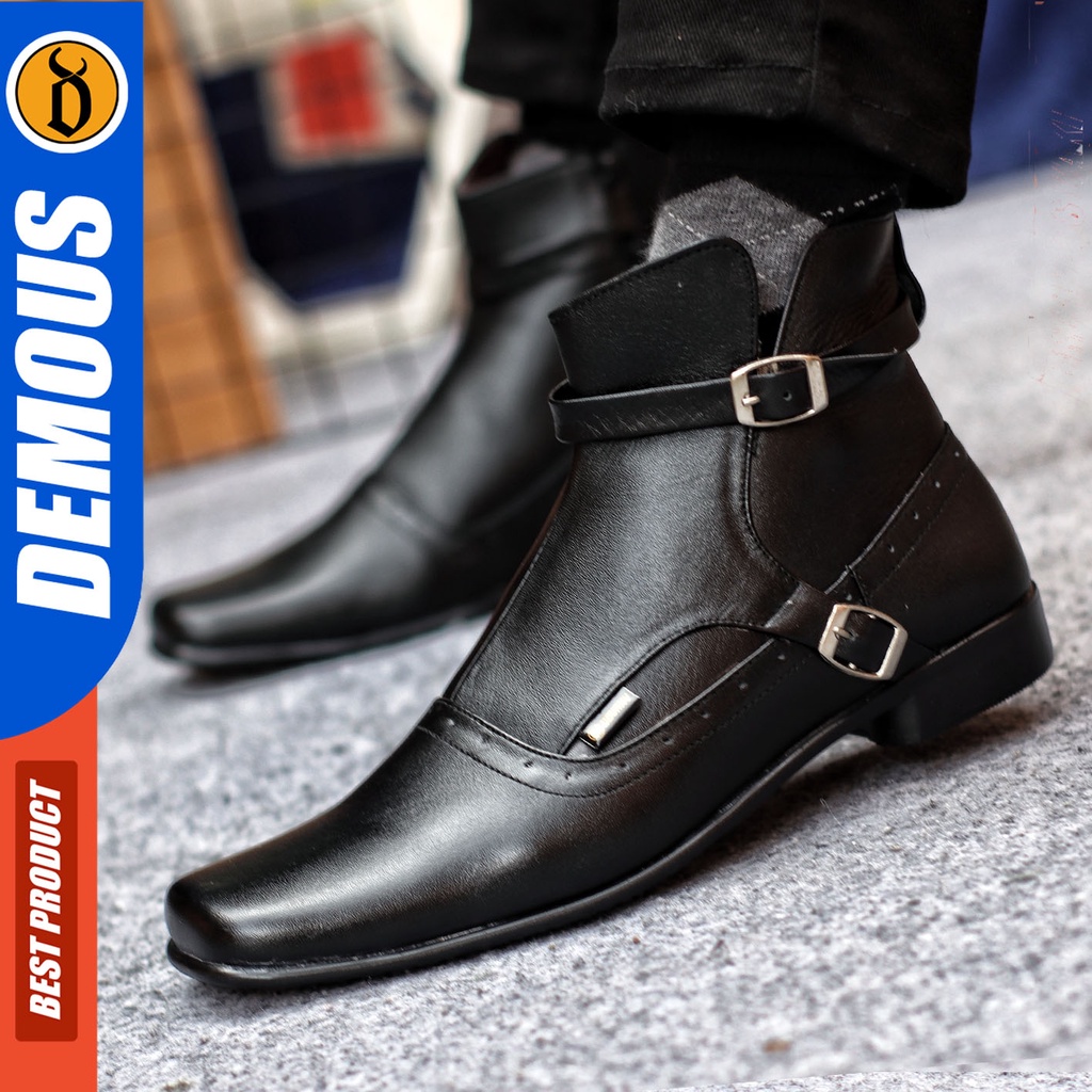 Sepatu Formal Pria Sepatu Casual Pria Kulit Asli Zipper Sepatu Pantofel Kerja Kantor Kuliah Kondangan Sepatu Hitam Pria  DEMOUS PACUAN