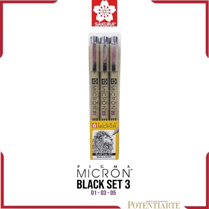 

(BISA COD) Drawing Pen Sakura Pigma Micron Black Set 3 STOK TERBATAS Kode 252