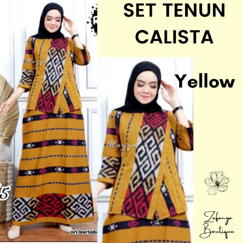 SET TENUN CALISTA YELLOW - SETELAN TENUN IKAT JEPARA - ATASAN TENUN - BAJU TENUN - ROK TENUN