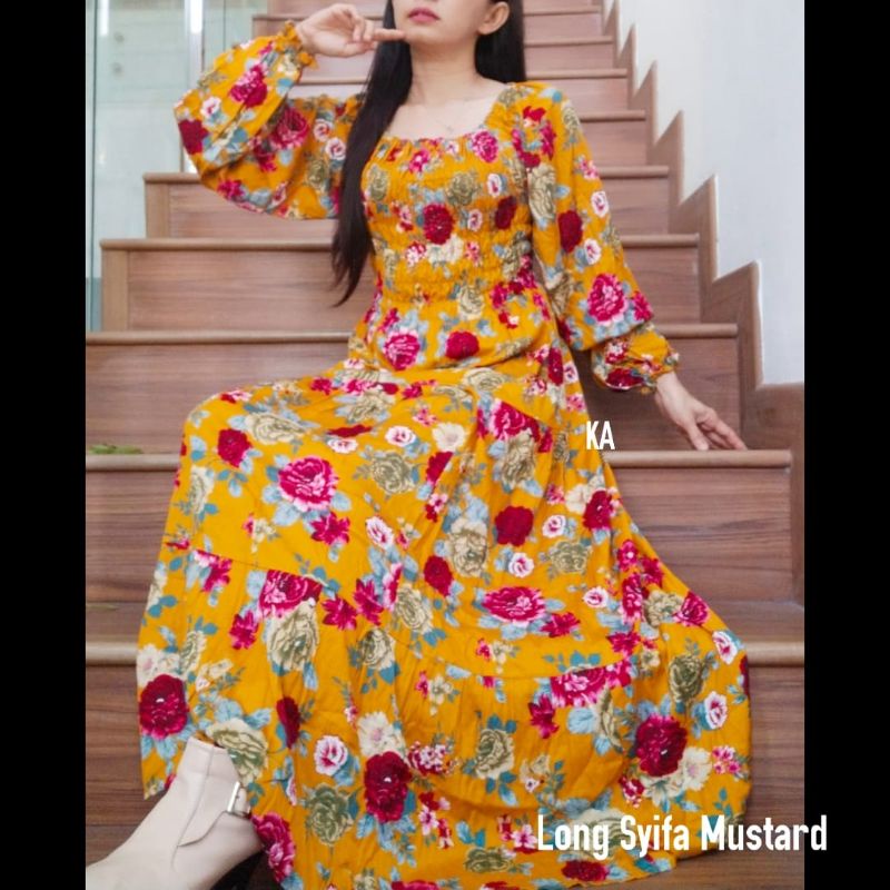 Gamis Bali Adem Bahan Rayon Motif Bunga Cantik Daster Lengan Panjang Fashion Wanita Elegant