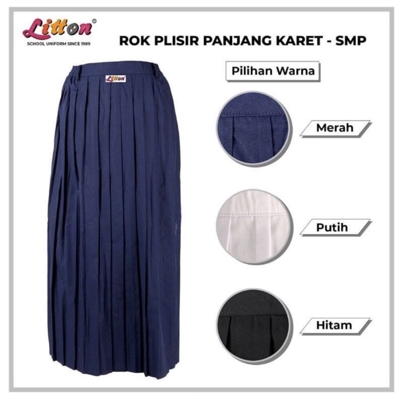 Rok Biru SMP plisir panjang seragam karet saku litton uk 6-12 /rok biru plisket famatex