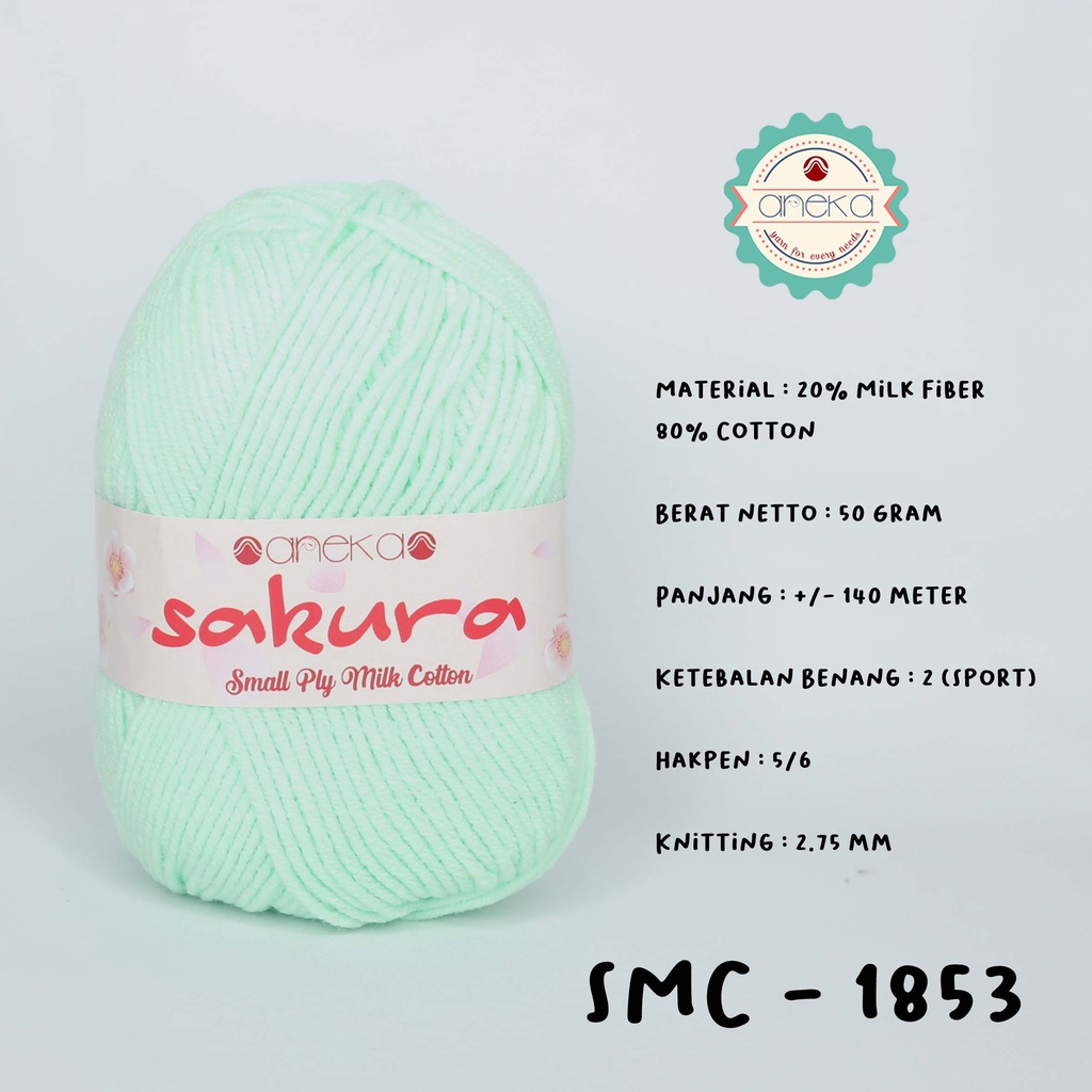 Benang Rajut Katun Susu 4 Ply / Sakura SMALL PLY Milk Cotton Yarn - 1853