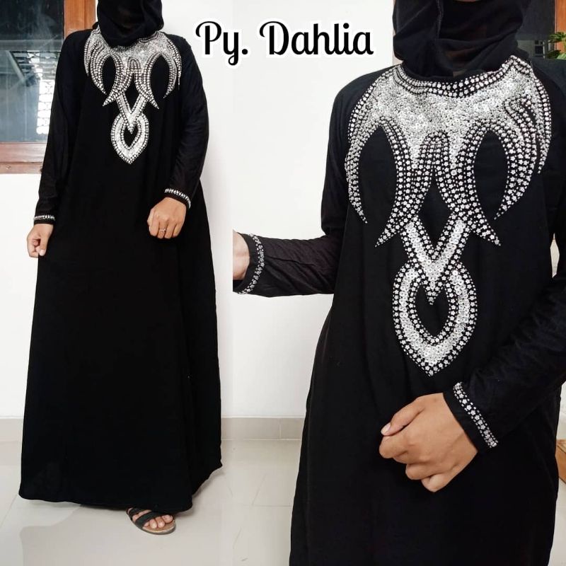 ABAYA GAMIS HITAM PAYET DAHLIA