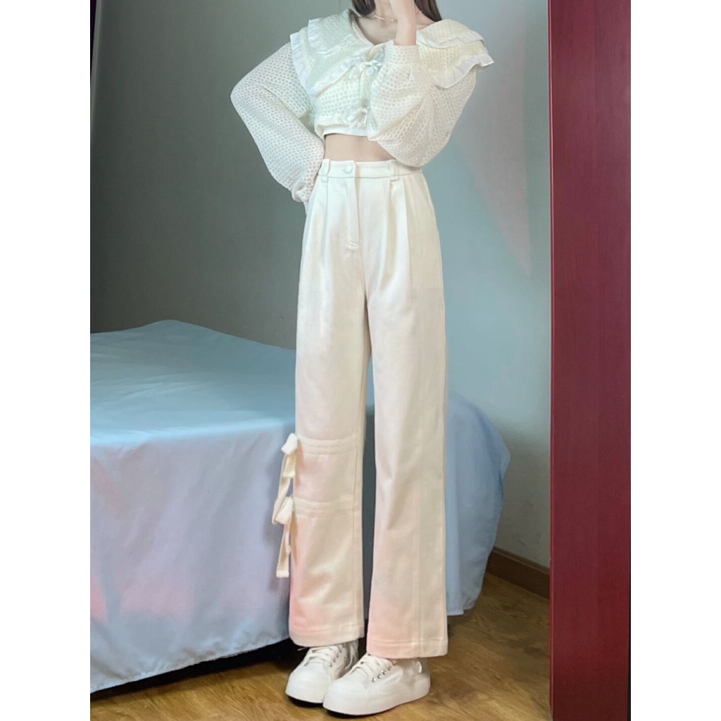 New puith korean style kekinian high waist kulot celana jeans panjang wanita