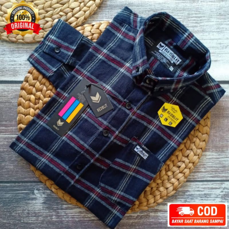 Kemeja Flanel Lengan Panjang / Kemeja Atasan Pria Motif Kotak-Kotak merek REDBLID (BISA COD)