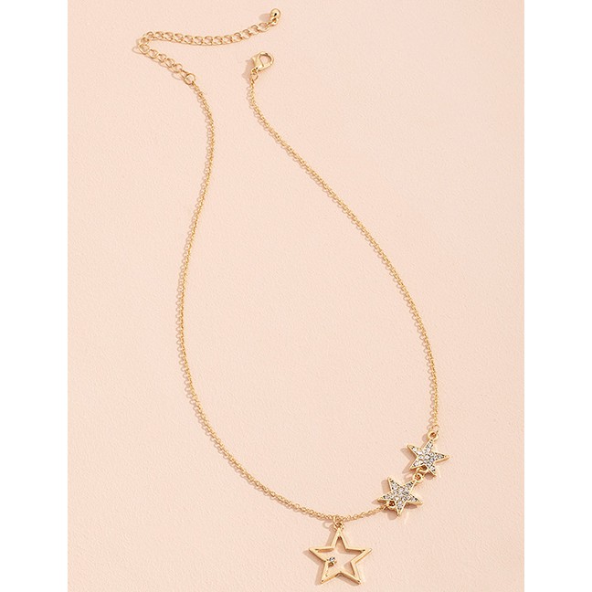 LRC Kalung Fashion Golden Diamond Star Alloy Pendant Necklace P94816