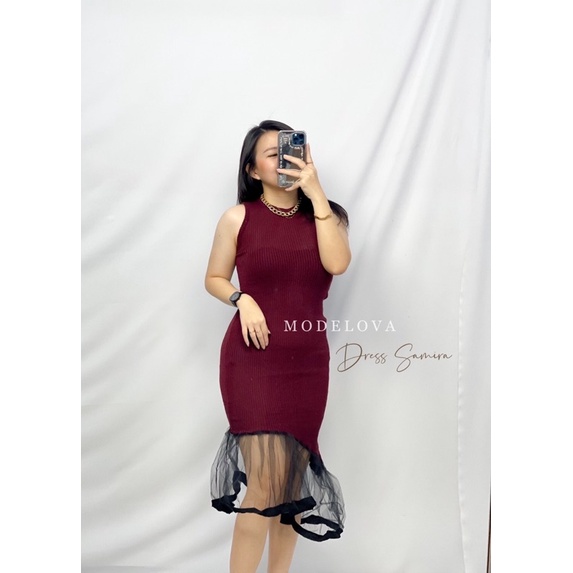 MDLV ~ Dress Samira Rajut Dress Bodycon Combi Tile Fashion Wanita