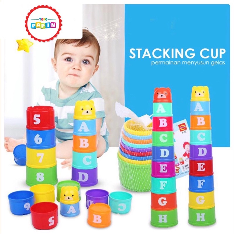 TokoPapin Mainan Edukasi Anak Bayi Tower Puzzle Susun Stacking Cup Cangkir Gelas Warna