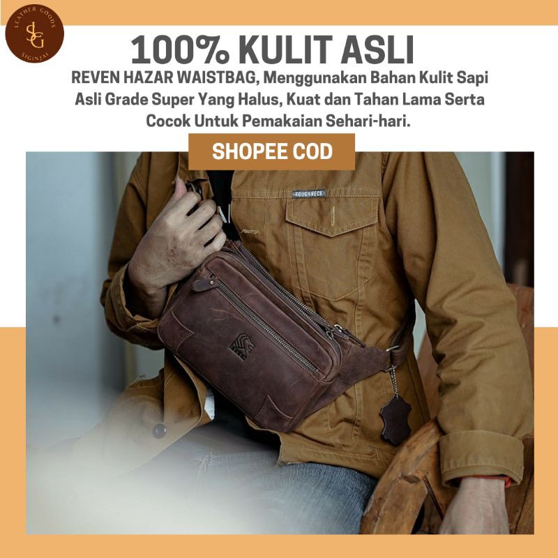  Tas  Selempang Kulit  Pria Reven Hazar Waistbag Branded 