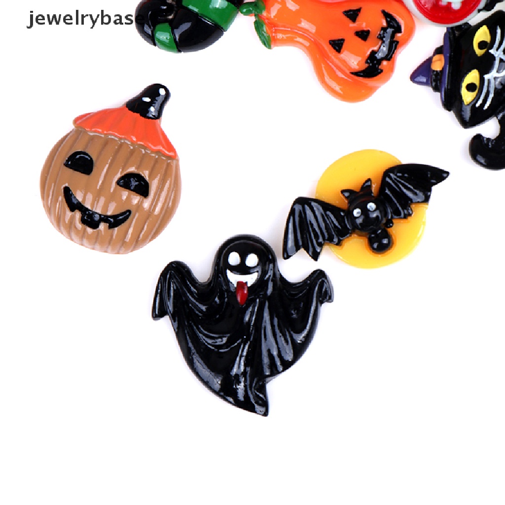 10 Pcs cabochon flatback Desain Labu Hantu Halloween Bahan resin