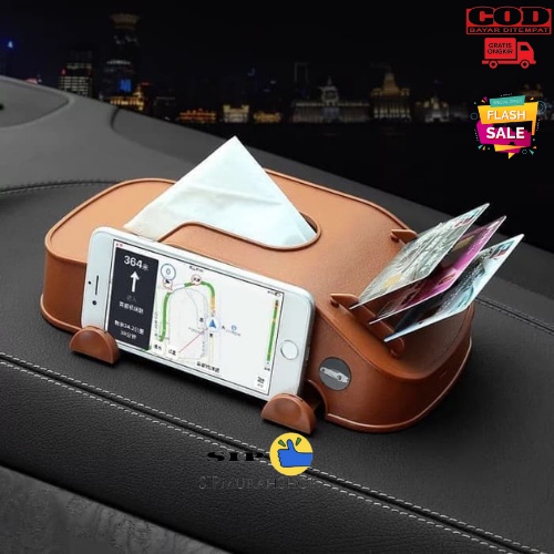 Kotak Tisu Dashboard Mobil 3 in 1 Tissue, Holder Hp dan Kartu Parkir bentuk Aksesoris Interior Mobil - Tempat Tissue Mobil Holder HP Holde E-TOLL Card - Tissue Organizer