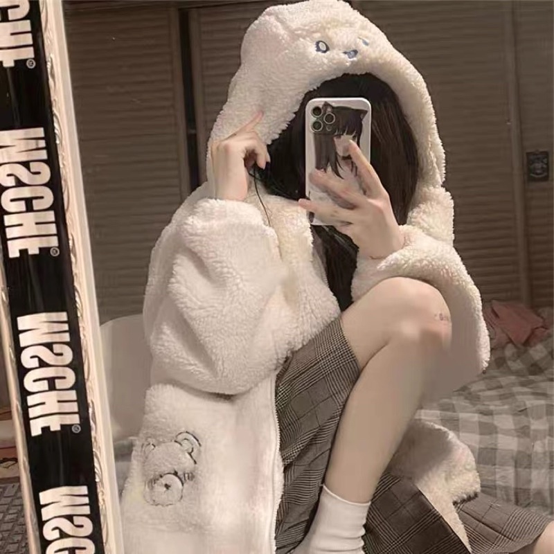[READY] 🇰🇷Snowy Bear Mantel Hoodie Fluffy 🇰🇷 Hoofie Fluffy Gaya Korea Cosplay Jepang Kawaii Cute Har