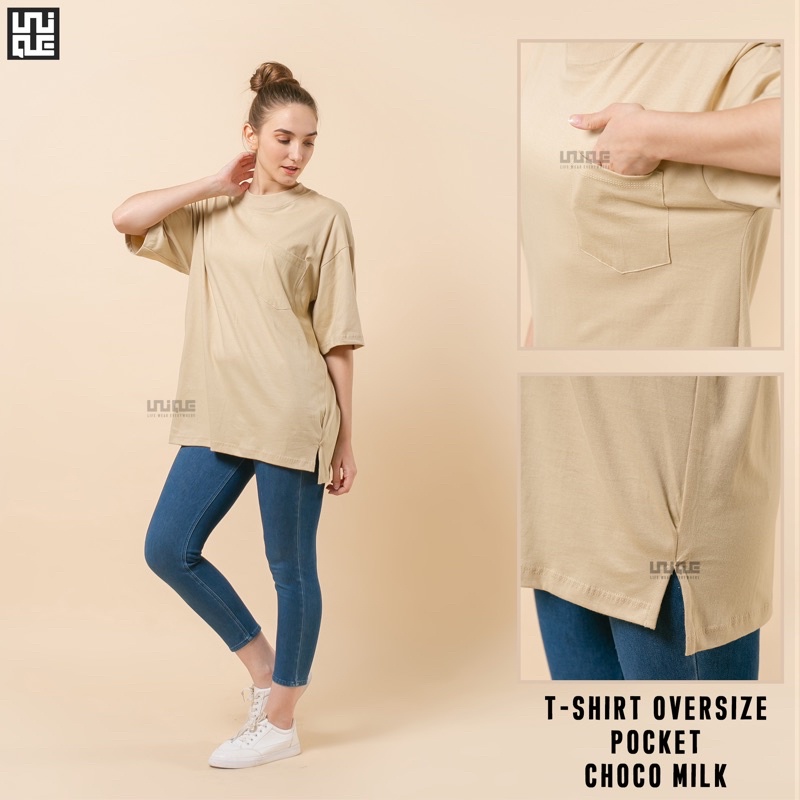 UNIQUE - (Pocket Series) Kaos Polos Oversize Pocket Cotton Combed 24s Pria & Wanita Tshirt Oversized Korea Croptop Hypbeast-Choco Milk