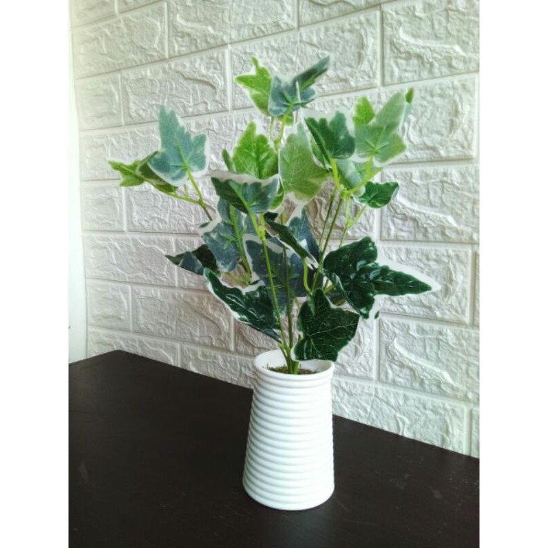 Tanaman Hoas Monstera List Putih Artificial Pot Melamin