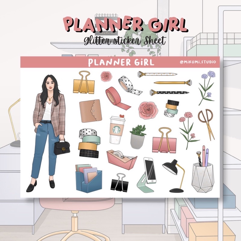 

[MIKUMI] Planner Girl Sticker Sheet | Glitter Sticker | Kiss Cut sticker | Deco sticker | Journaling Kits | Bujo Kits | Planner Sticker | Stiker Planner | Sticker Lucu | Sticker Planner | Sticker Bujo | Deco Kit | Scrapbook Sticker
