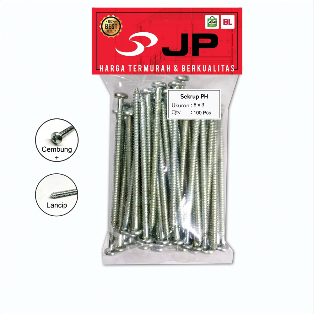 SEKRUP PH 8 x 3 - SKRUP PH 8x3 BAUT TAPPING ISI 100 PCS