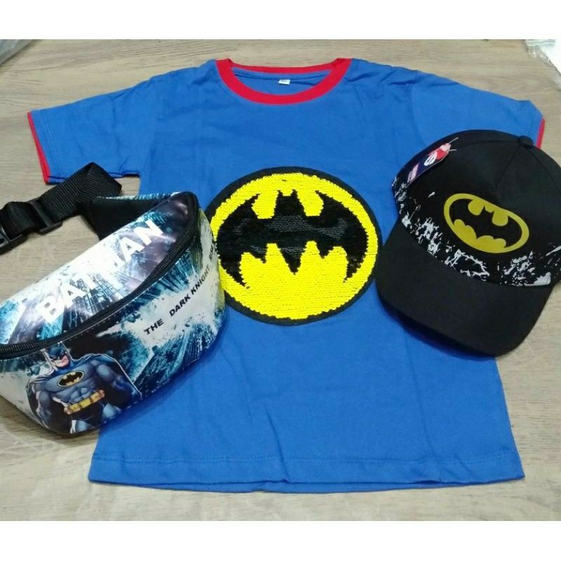 3 in 1 Kaos Usap Anak_Topi_Waistbag Motif Superhero Karakter Foto REALPICT